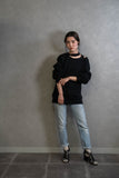 ASYMMETRY OPEN SHOULDER LONG SLEEVE URAKE PULLOVER