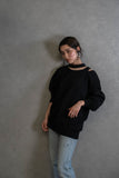 ASYMMETRY OPEN SHOULDER LONG SLEEVE URAKE PULLOVER