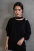 ASYMMETRY OPEN SHOULDER LONG SLEEVE URAKE PULLOVER