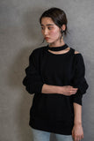 ASYMMETRY OPEN SHOULDER LONG SLEEVE URAKE PULLOVER