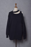 ASYMMETRY OPEN SHOULDER LONG SLEEVE URAKE PULLOVER