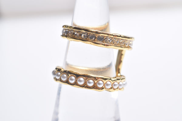 PEARL AND ZIRCONIA DOUBEL LANE RING